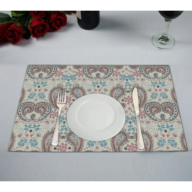 GCKG Flower Floral Placemat, Paisley Pattern Pink Placemat 12x18 Inch,Set of 2