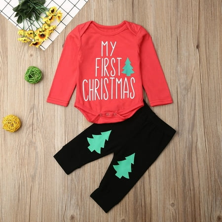 

Newborn Baby Girl Clothes My First Christmas Romper+Leggings Pants Outfit Set