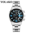 thumbnail image 1 of Reloj de cuarzo para hombre, relojes para hombre YOLAKO Reloj analógico de cuarzo con correa de acero inoxidable y estilo casual para hombre Reloj de acero inoxidable, 1 of 2