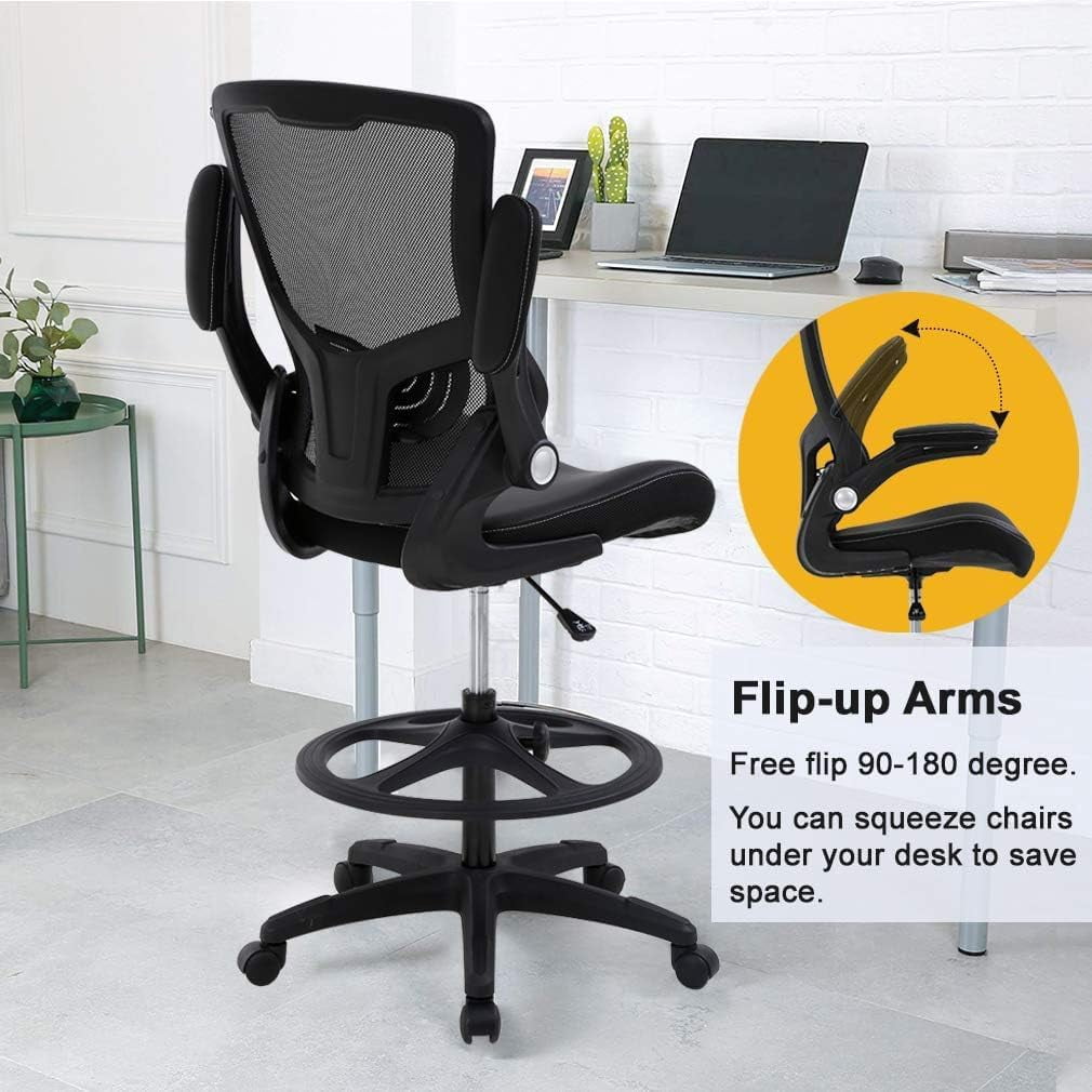 PayLessHere Ergonomic Tall Office Chair ，Adjustable Height Mesh Desk Chair Drafting Stool，Black