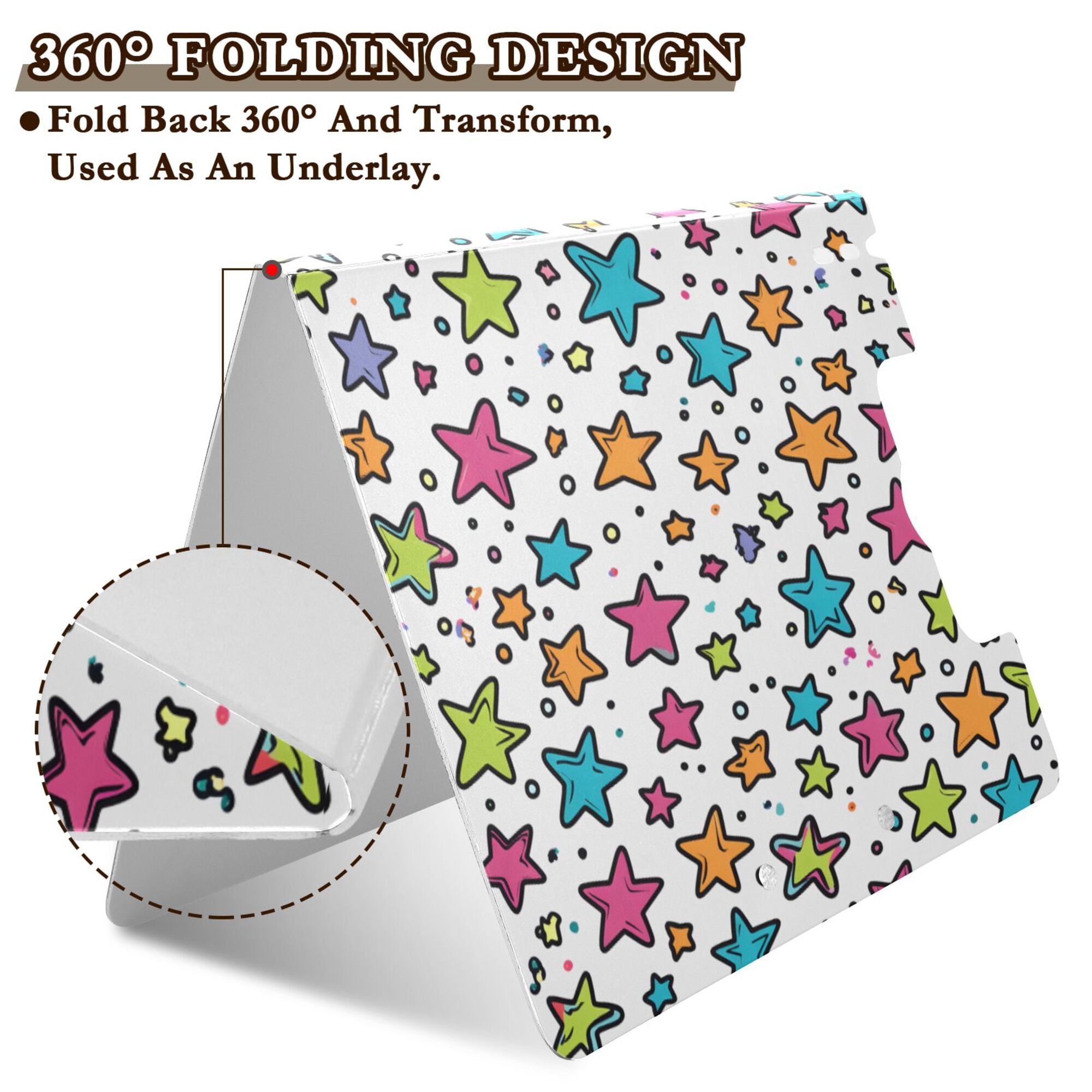 FORMRS A4 Clipboard Folder with Pen Holder Horizontal Foldable School Office Binder, White Stars