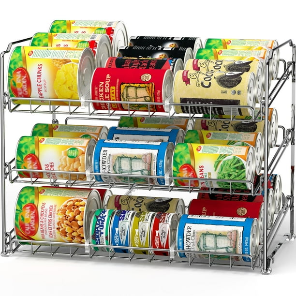 Organizador para guardar latas, artículos sencillos para el hogar, 3 niveles, cromado, 36 latas