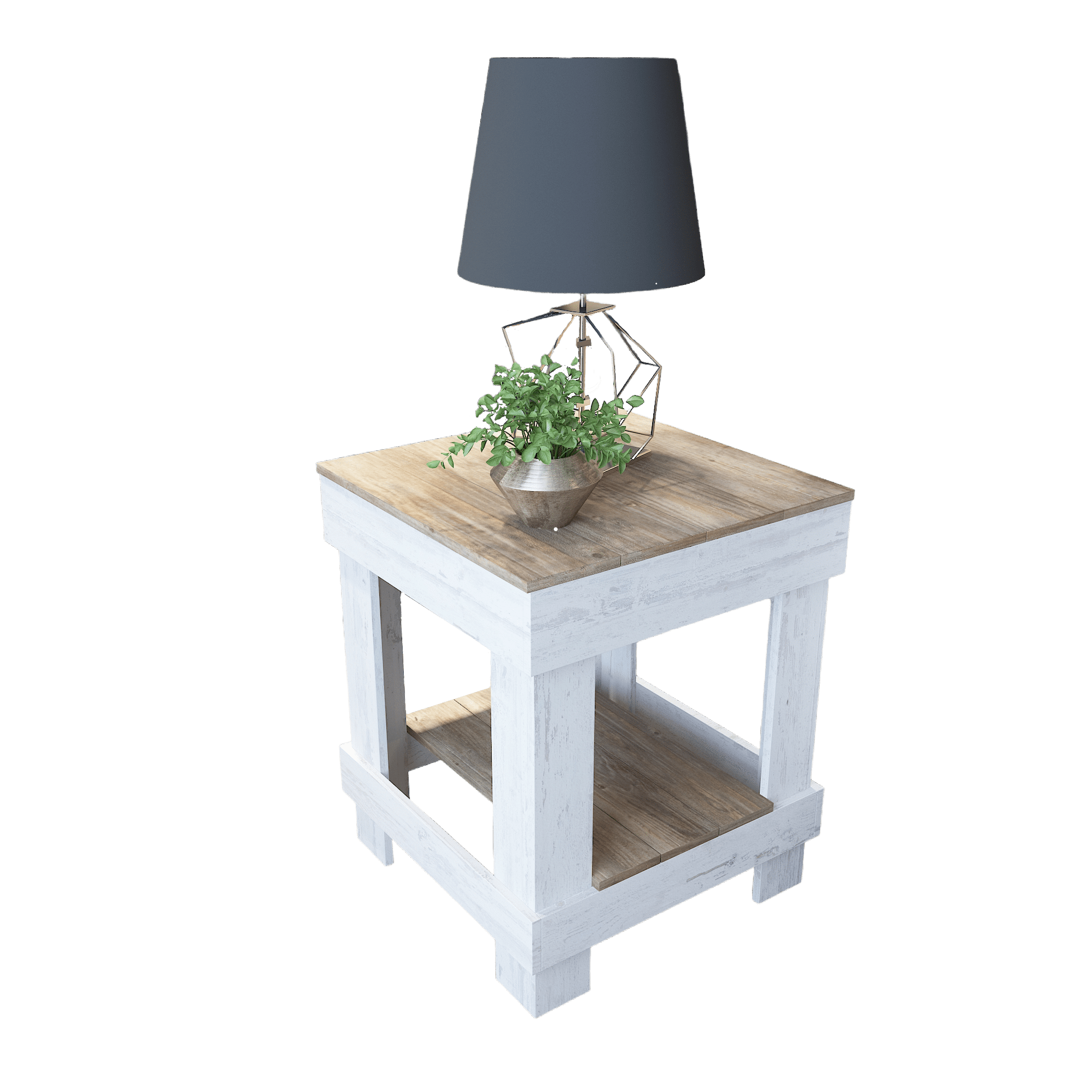 Woven Paths Rustic Wood Square End Table with Shelf, Natural/White