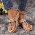 thumbnail image 4 of Beach Sandals for Woman, Xunlbb Women's Fashion Casual Summer New Style Solid Color Fish Mouth Wedge Heel Fashionable Bright Diamond Flower Line Beach Flip Flops Sandals(Beige,Size:38), 4 of 7