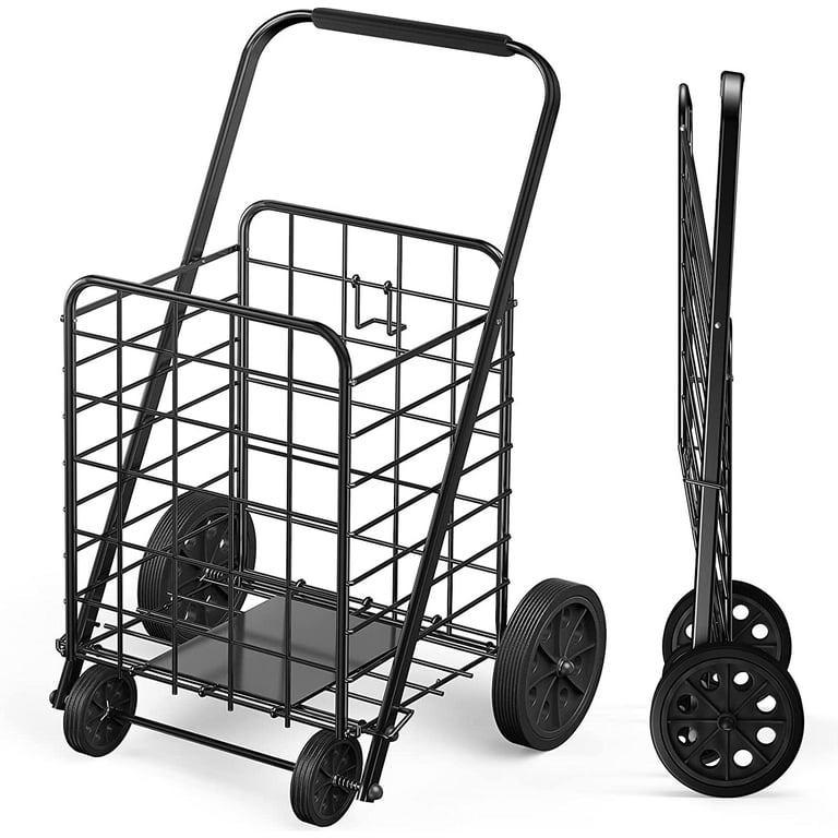 Foldable Utility Rolling Crate with lid Wheels, Portable Shopping Cart with  Durable Heavy Duty Telescopic Handle, Rolling Carts for Carrying Books,  Laundry, Travel Office Use, Gray, Medium 