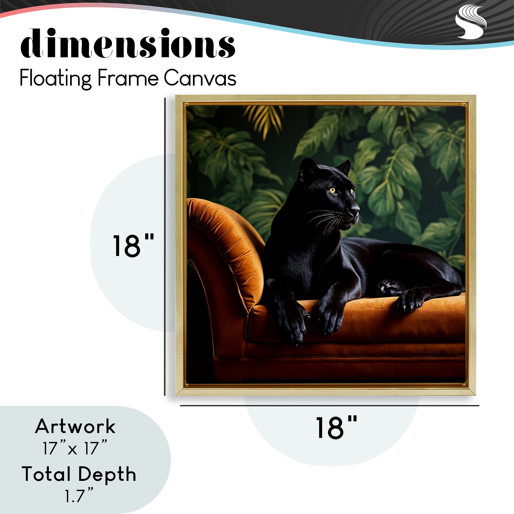 Majestic Panther on Chaise Gold Framed Floater Canvas Wall Art, design by Lettered and Lined
