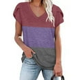 thumbnail image 2 of Pompotops Women's Summer New Style Multi-color Stitching Short-sleeved Top, 2 of 3