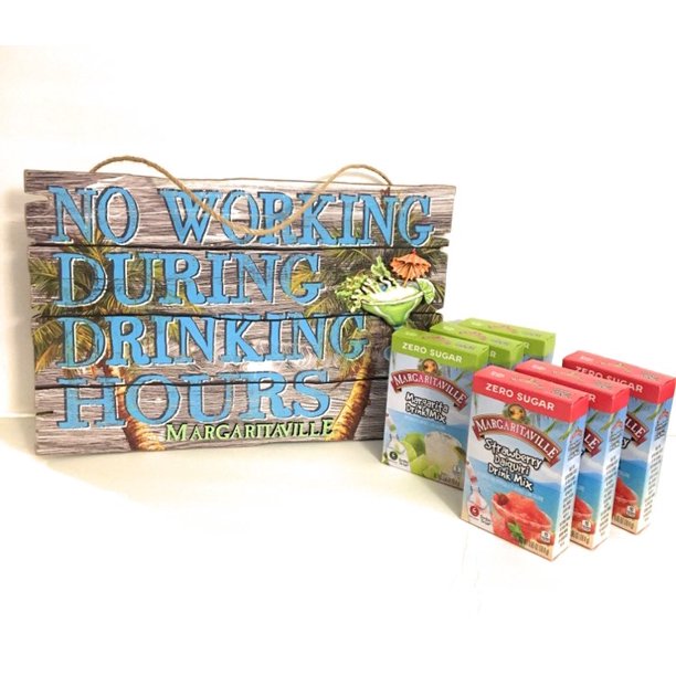 RAS No Working During Drinking Hours Hanging Margaritaville Wooden