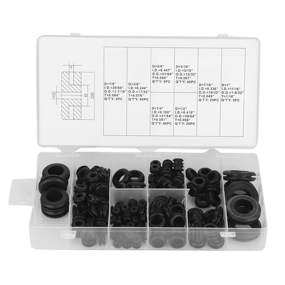 180Pcs Rubber Gasket Assortment Kit Set For Electrical Wiring, Firewall Hole, Made Of Rubber Material, Perfect For Plumbing, Hydraulics, Air And Gas Connections,
