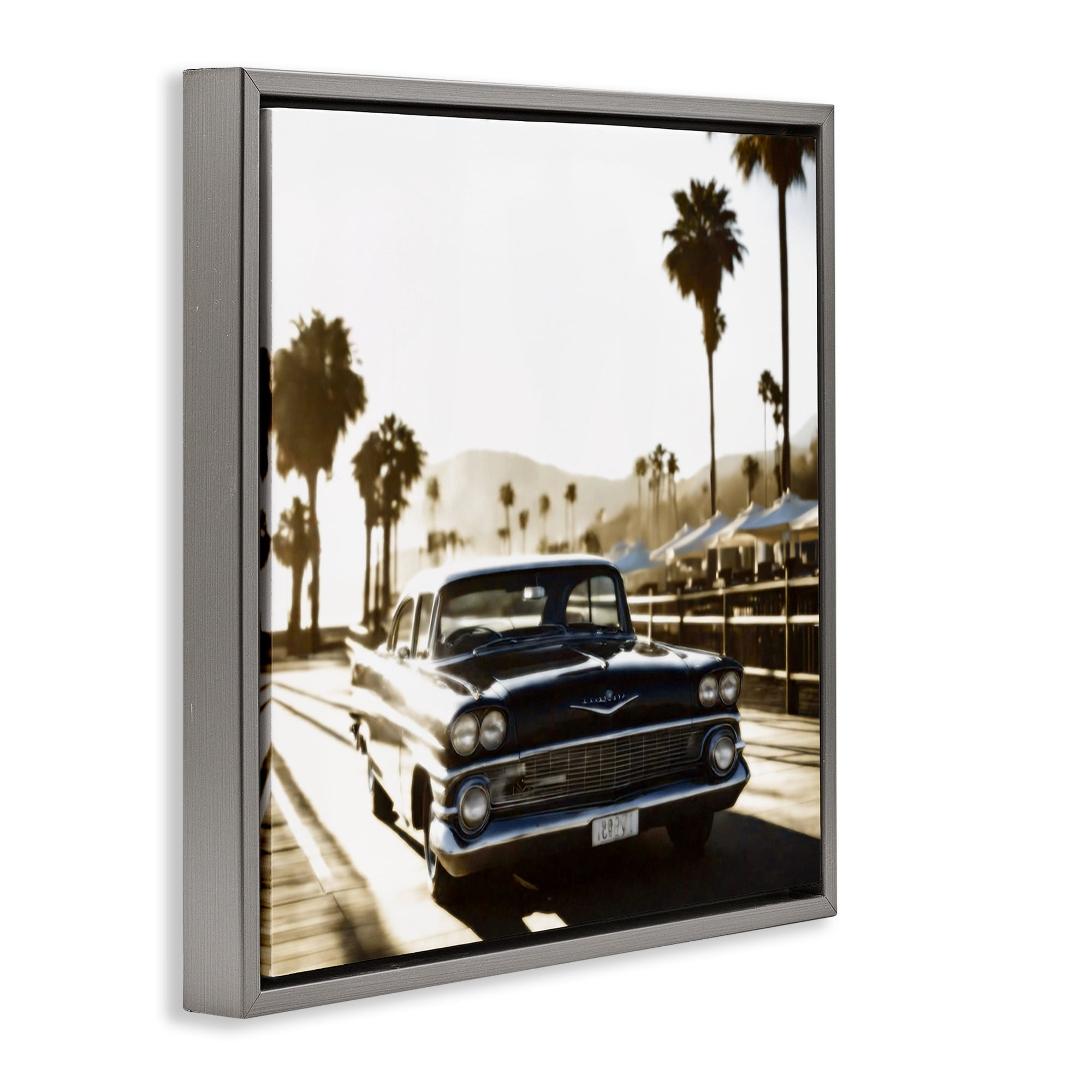 Stupell Industries Antique Car Cruising Transportation Painting Gray Floater Framed Canvas Art Print Wall Art, 25 x 25