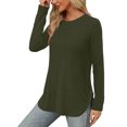 thumbnail image 5 of miqiqism Great discounts！Women Shirts Round Neck Pullover Tops Loose Tunic Blouses Solid Tees Juniors Long Sleeve Clothing Fall,Solid_Army Green,Medium, 5 of 6