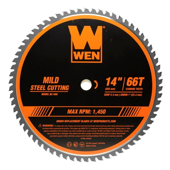 WEN 14-Inch 66-Tooth Carbide-Tipped Professional Metal Saw Blade for Mild Steel Cutting, BL1466