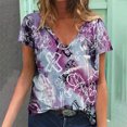 thumbnail image 1 of Hauts d'Été Grande Taille pour Femmes à Manches Courtes, Blouse Imprimée d'Été, T-Shirts Décontractés à Col en V, T-Shirts à Manches Courtes, T-Shirt à Col en V pour Femmes en Liquidation, 1 of 5
