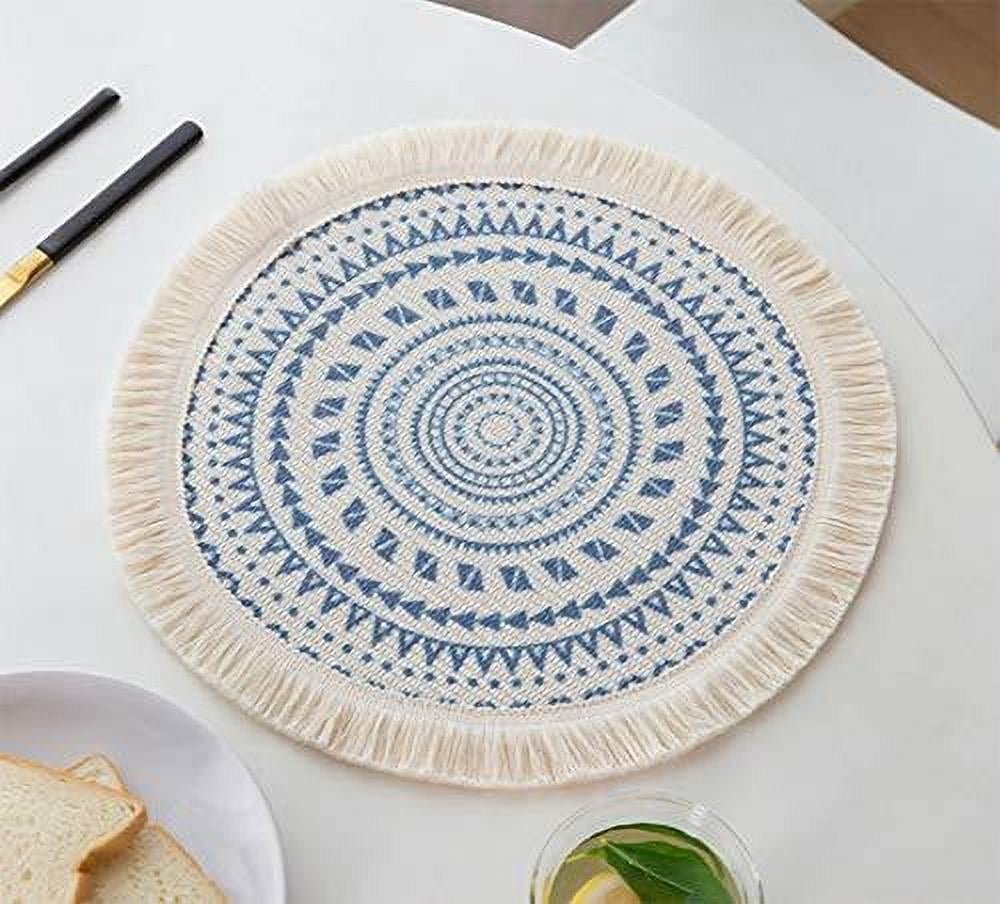 Fennco Styles Boho Geometric Fringe Decorative Cotton Placemats 13-inch Round, Set of 4