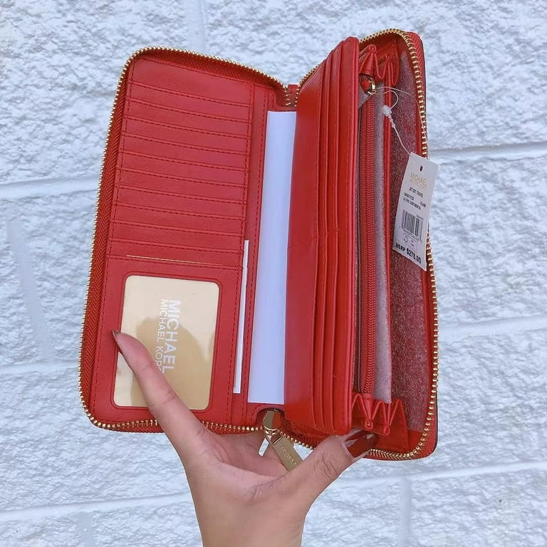 Michael Kors Signature Logo Jet Set Small Zip Around Card Case Wallet