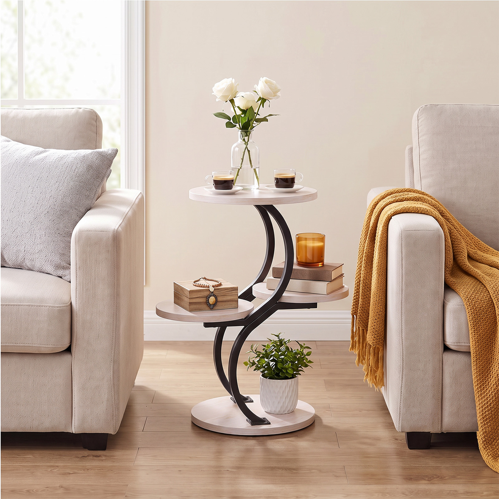 Biemlerfn 4-Tier Round Side Table, White Maple photo 2