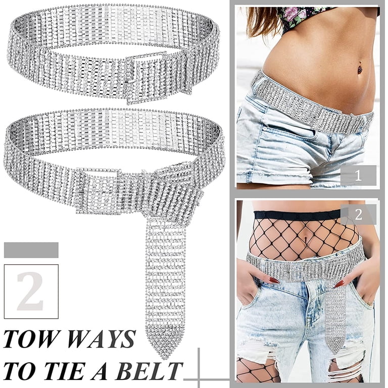 Women Rhinestone Belt Glitter Wide Waist Belt with Buckle  display picture 1