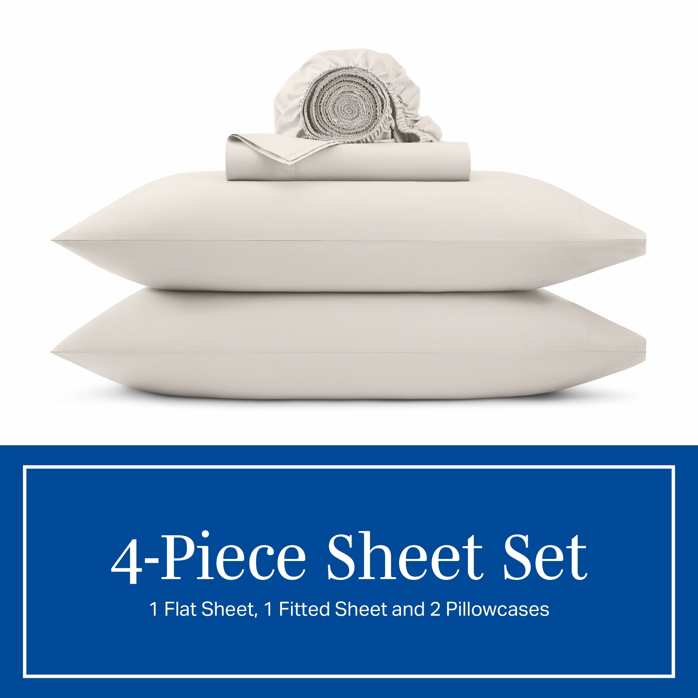 Wamsutta 1846 4-Piece 400 Thread Count Gardenia Egyptian Giza Cotton Percale Bed Sheets, King-Deep Pocket