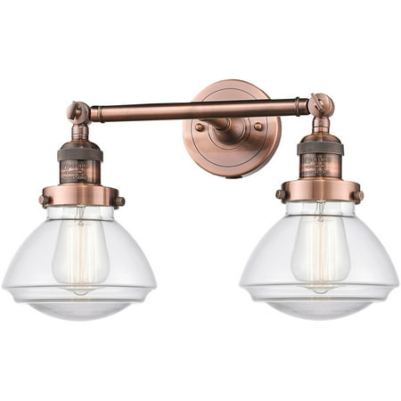 

Antique Copper Tone Bathroom Vanity 17 Wide Clear Glass Steel/Cast Brass Medium Base 2 Light Fixture
