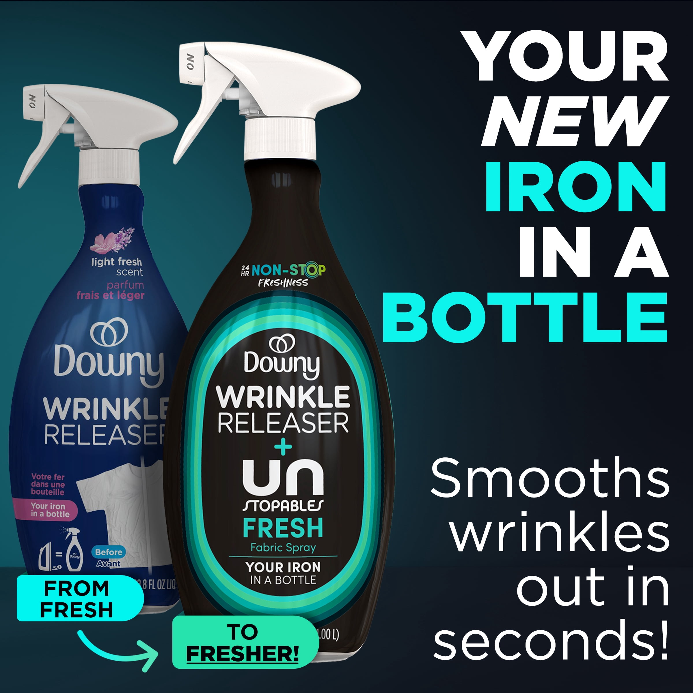 Downy Wrinkle Releaser and Refresher Fabric Spray, Unstopables Fresh, 33.8 fl oz