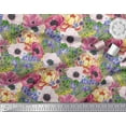 thumbnail image 2 of Soimoi Green polyester Crepe Fabric Peony & Anemone Floral Print Sewing Fabric Yard 52 Inch Wide, 2 of 3