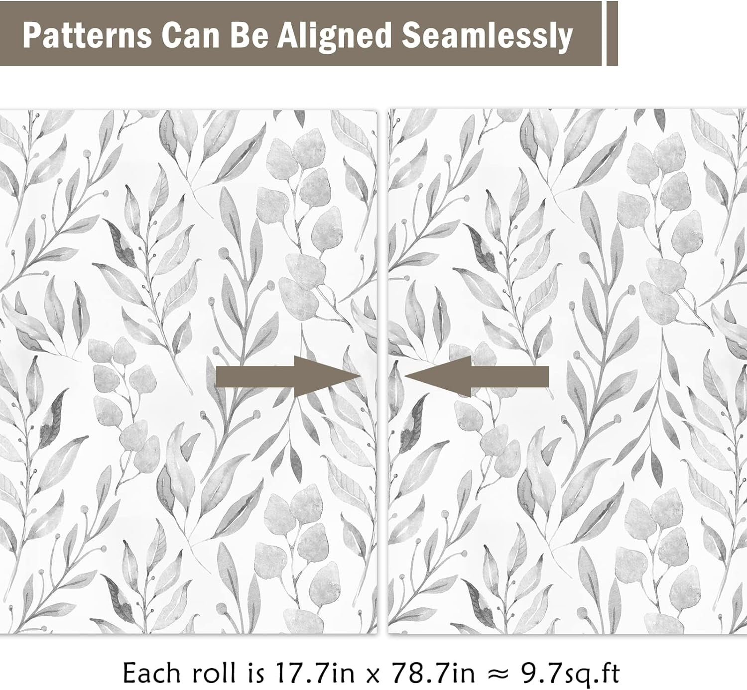 DAZLUTE Peel and Stick Wallpaper Floral Wallpaper Gray Leaf Self Adhesive Wallpaper,17.7 in x 590 in