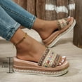 thumbnail image 4 of Women's Sandals Boho Wedge Flatform Open Toe Slip-on Round Toe Slides Slippers Casual Summer Beach Outdoor Footwear Dressy Sandals 6, 4 of 9