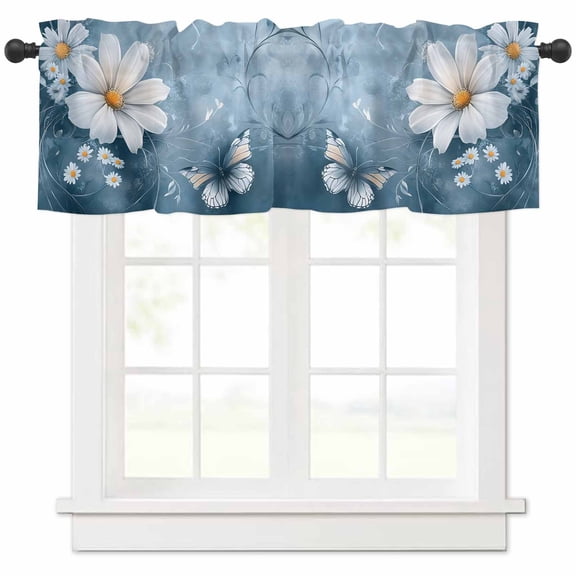 nqOlkjepod White Daisy Floral Farmhouse Short Window Curtain Valances, Farmhouse Pastoral Botanical Rod Pocket Kitchen Valances for Living Room Bedroom Bathroom Cafe, 1 Panel - 54" x 18"