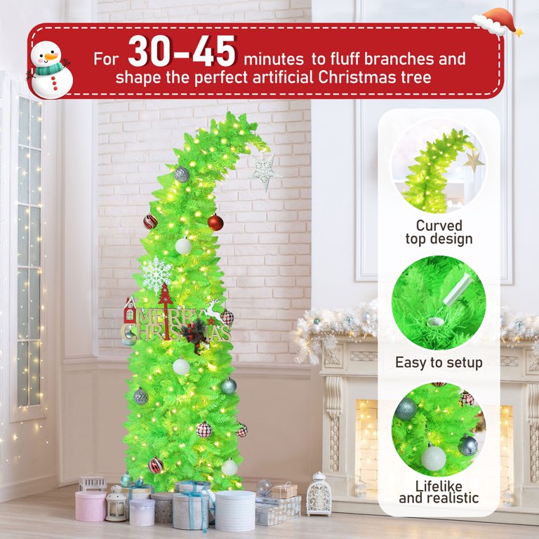 VEIKOUS 6ft Christmas Tree Crooked Neck, Prelit Xmas Grinch Tree