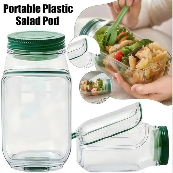 QUERZIS Portable Salad Pod Mason Jar, BPA-Free Reusable Lunch Container with Side Opening, Leakproof Salad Cup for Office, Travel, and Outdoor Picnic