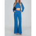 thumbnail image 3 of Women Fall Pants Outfits Solid Color Crew Neck Long Sleeve Loose T-Shirts Tops Wide-Leg Pants 2 Pieces Clothes Set, 3 of 10