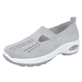 thumbnail image 2 of Women's Woven Orthopedic Breathable Soft Shoes, Lightweight Comfortable Mesh Stretch Sneakers,Go Walking Slip on Foam Shoes (Gray), 2 of 7