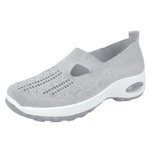 pwidon Slip On Sneakers for Women, Breathable Knit Air Cushion Wedge Walking Shoes Non Slip Lightweight Casual Mary Jane Shoes for All Day Comfort Gray 36