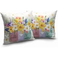 thumbnail image 2 of Spring Throw Pillow Covers 16x16 Set of 2 Daffodils Flower Pillow Covers Floral Vase Outdoor Pillowcase Watercolor Linen Cushion Case for Sofa Outdoor Patio, 2 of 6