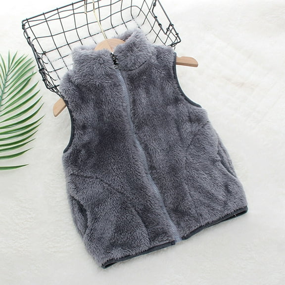 dazeni Toddler Kids 1-8 t Fuzzy Fleece Vest Jackets Girls Warm Fluffy Sherpa Zip up Sleeveless Jackets Lightweight Solid Casual Fall Winter Waistcoat Outwear 100
