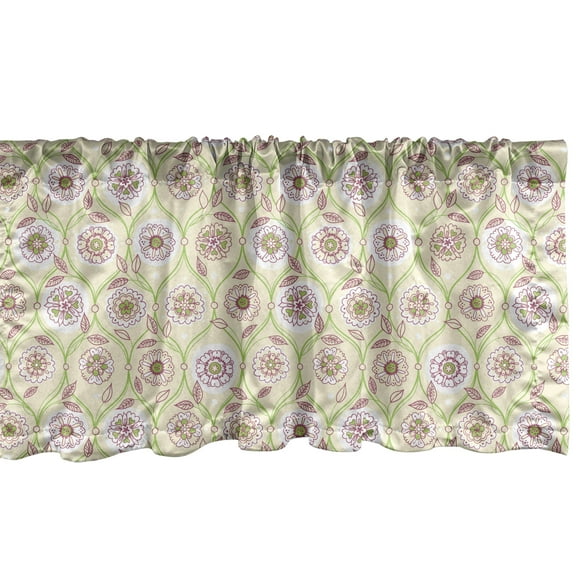 Ambesonne Floral Window Valance, Vintage Flowers Spring Art, 54" X 12", Cream Avocado Green