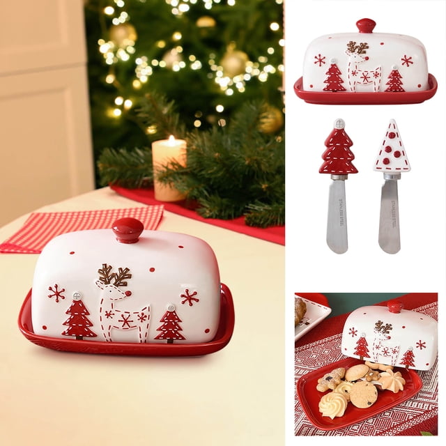 onlyliua Liquidación de Ahorro de Verano Plato de Mantequilla de Cerámica con Diseño de Papá Noel y Sutura, Plato de Postre, Plato de Mantequilla, Decoración de Comida Occidental