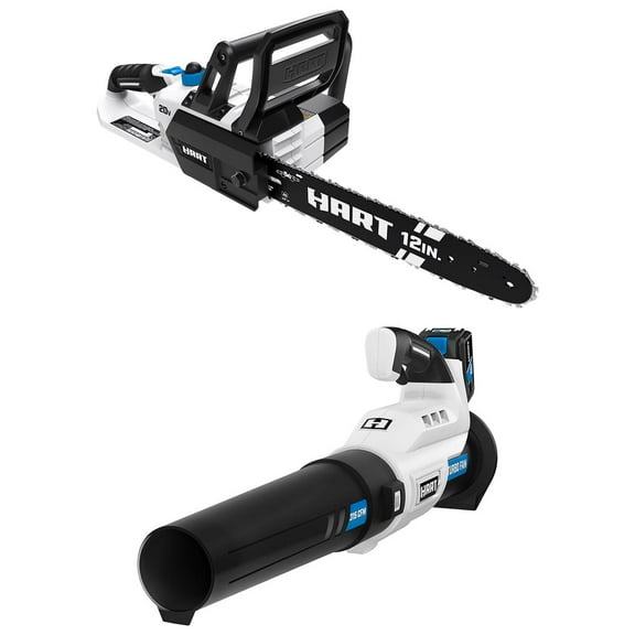 HART 20-Volt 12-Inch Battery Powered Chainsaw with Turbo Fan Blower Kit