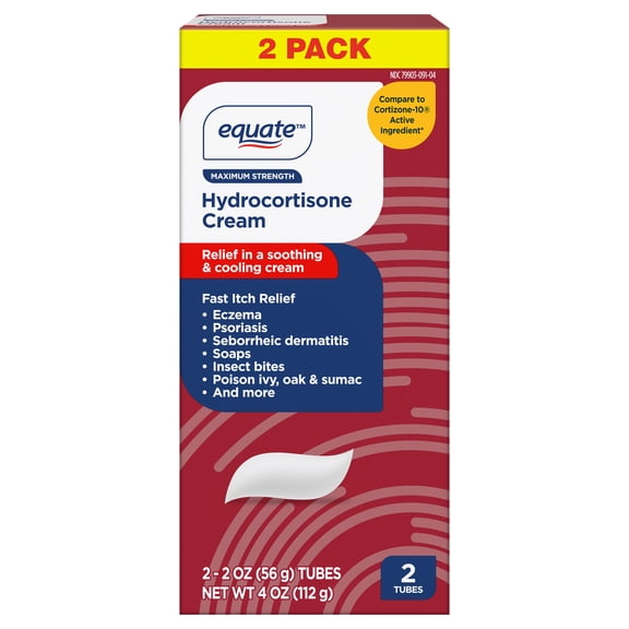 Equate Maximum Strength Anti Itch Hydrocortisone Cream, 4 oz (2x2 oz), 2 Pack, Compare to Cortaid® Active Ingredient