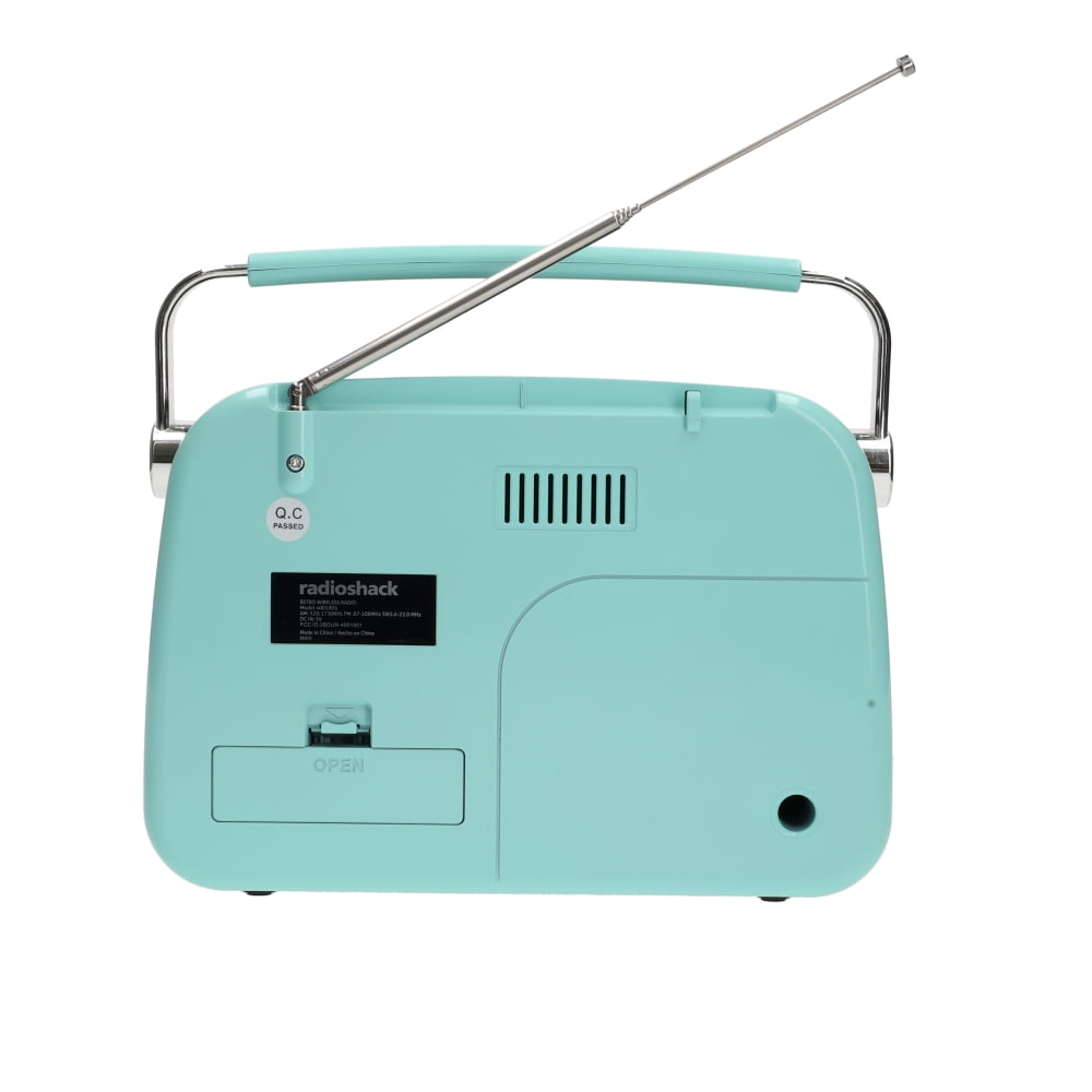RadioShack Portable Retro AM/FM/SW Radio with Bluetooth, Rechargeable Battery, High-Power Speaker, USB and microSD Playback, 3.5mm Input, Baby Blue, Model 4001801