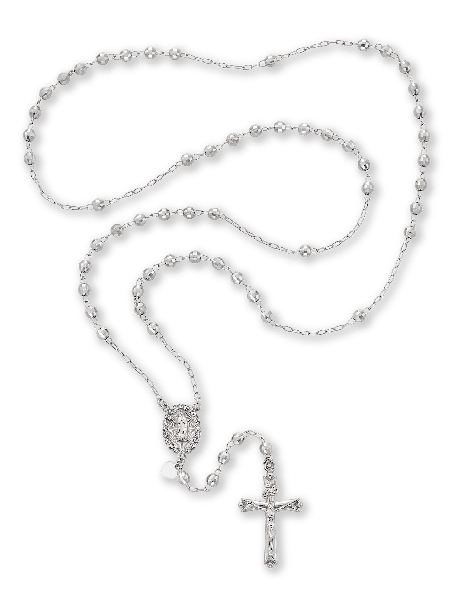 Brilliance Fine Jewelry Sterling Silver Crystal Rosary Rhodium Plated Necklace 26"
