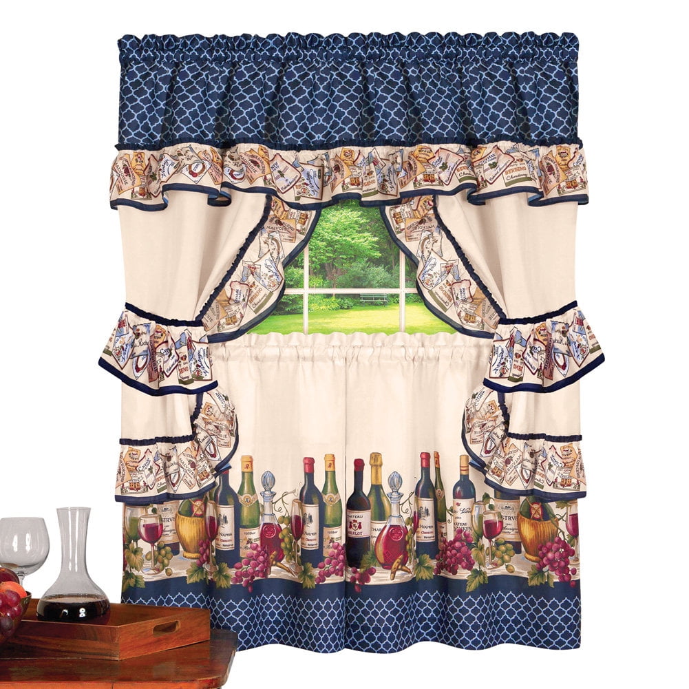 Country Wine Vineyard Scene Rod Pocket Top Window Curtain Set With Country Wine Vineyard Scene Rod Pocket Top Window Curtain Set With 2 Tier Panels Ruffled Tiebacks And Swag Valance Com