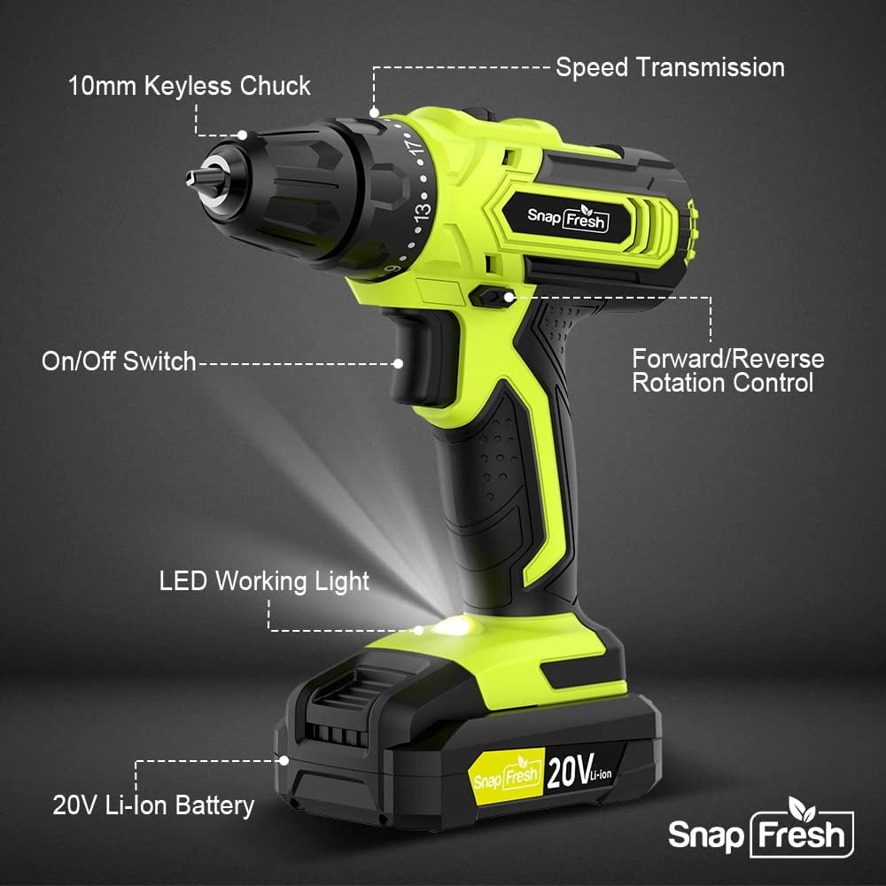 Snap Fresh 20 v, 2.0Ah Cordless Drill Driver, 21+1 Torque, 1400 RPM
