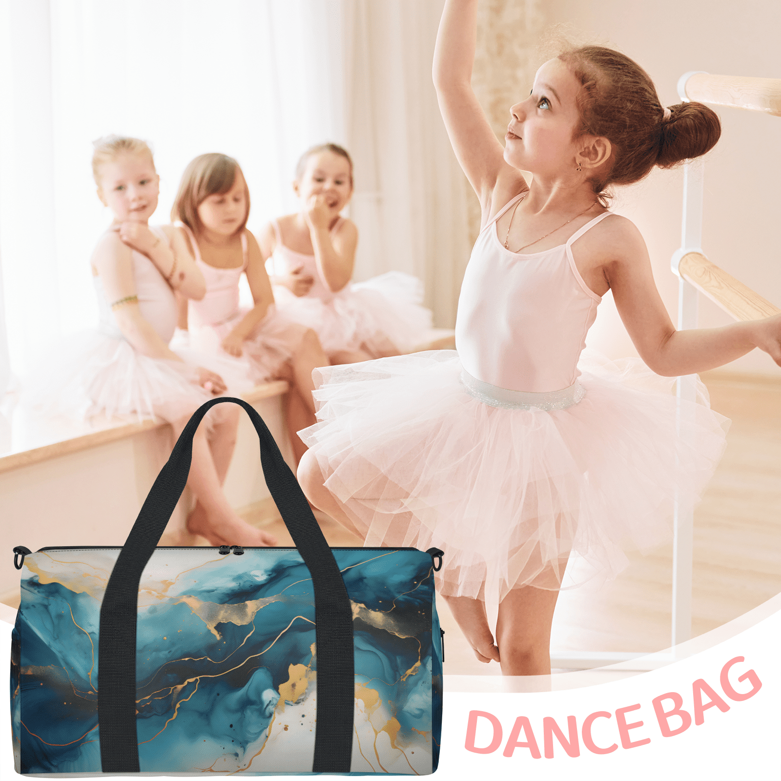 Herdesigns Dark Blue Marble Gym Bag for Women, Duffle Bag for Travel Sport, Lightweight Waterproof Carry on Weekender Overnight Dance Yoga Workout Bags