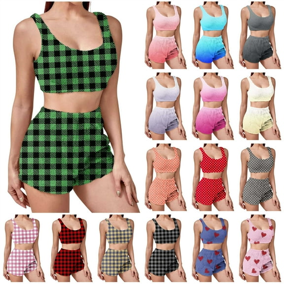 QATAINLAV Black Women's Plush 2 Piece Outfits Casual Sleeveless Crop Tops and Shorts Lounge Pajamas Sets