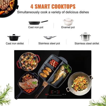 Electric Cooktop, 4 Burners, 30'' Induction Stove Top, Built-in Magnetic Cooktop 7500W, 9 Heating Level Multifunctional Burner, LED Touch Screen w/ Child Lock & Over-Temperature Protection