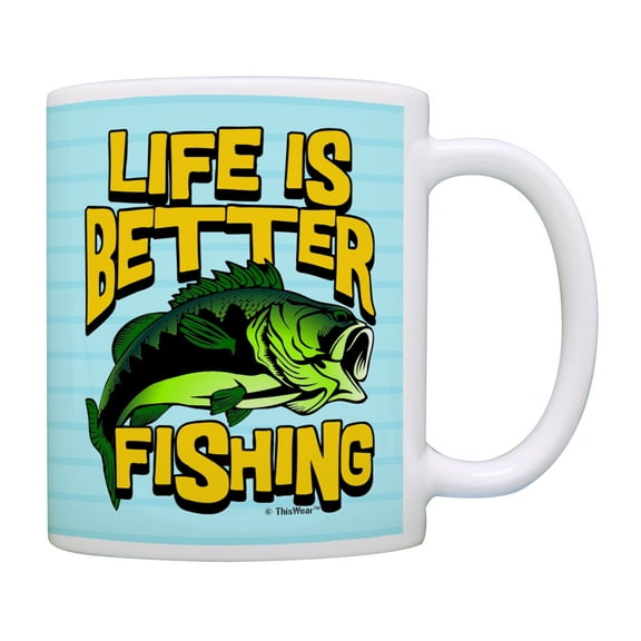 ThisWear Funny Fishing Mug Life is Better Bass Fishing Fishing Birthday Gifts for Fisherman Gifts for Men 11 ounce Coffee Mug Blue