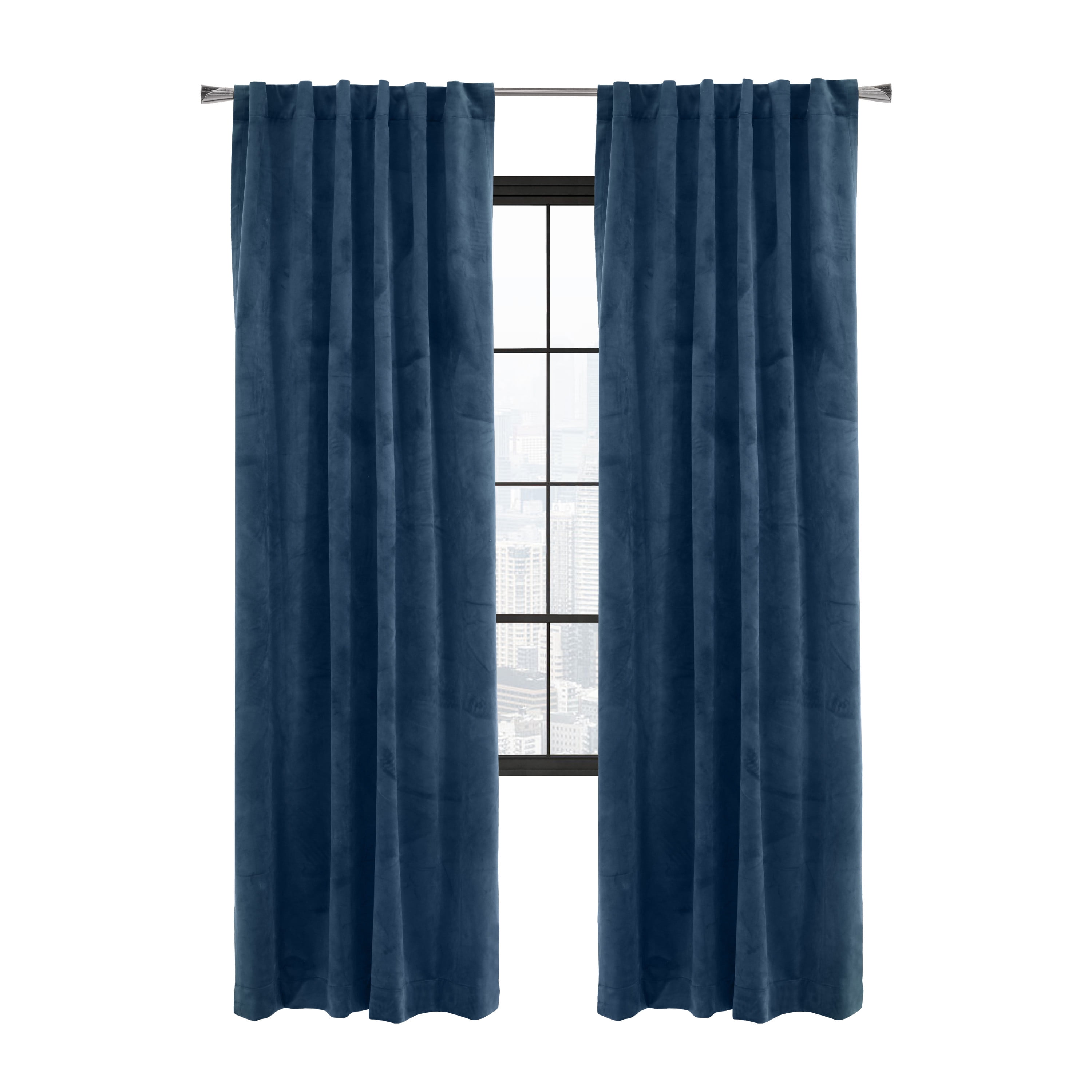 Savannah Room Darkening Velvet Dual Header Curtain Panel 50" x 84" in Dark Blue