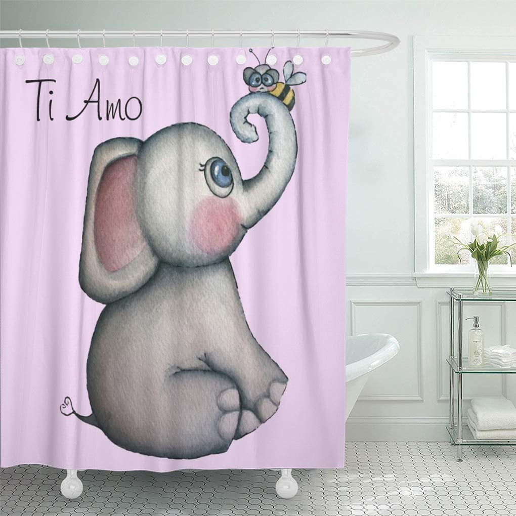 Sweet Little Baby Shower Elephant Polyester Fabric Shower Curtain Bathroom Liner 