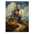 thumbnail image 3 of Designart "Old Windmill Countryside painting III" Landscape & Nature Print on Natural Pine Wood, 3 of 5